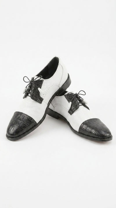 Los Altos Men’s Black and White Genuine Teju Lizard and Caiman Lace-Up Dress Shoes