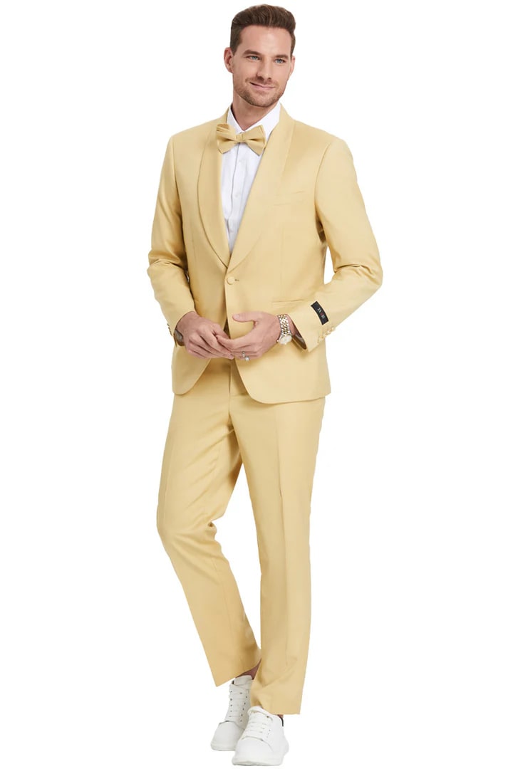 Cheap priced Suit  - Men's One Button Shawl Lapel Dinner Jacket Style Wedding Dijon Yellow Suit - 38 Short Jacket+32 Waist Adjustable 28to34)(Height: 5 4 to5 7 )(Neck  15-16.5)S-M)