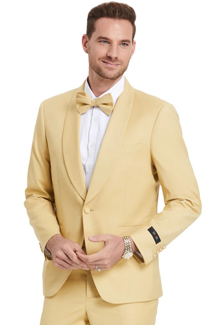 Cheap priced Suit  - Men's One Button Shawl Lapel Dinner Jacket Style Wedding Dijon Yellow Suit - 38 Short Jacket+32 Waist Adjustable 28to34)(Height: 5 4 to5 7 )(Neck  15-16.5)S-M)