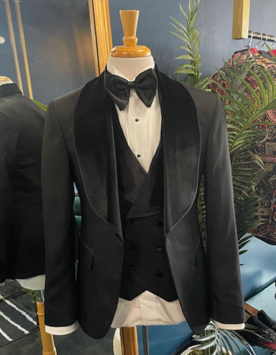 Mens Black Dinner Jacket - Two Toned Color Blazer - Black-Black Sport Coat - Coat Size 38