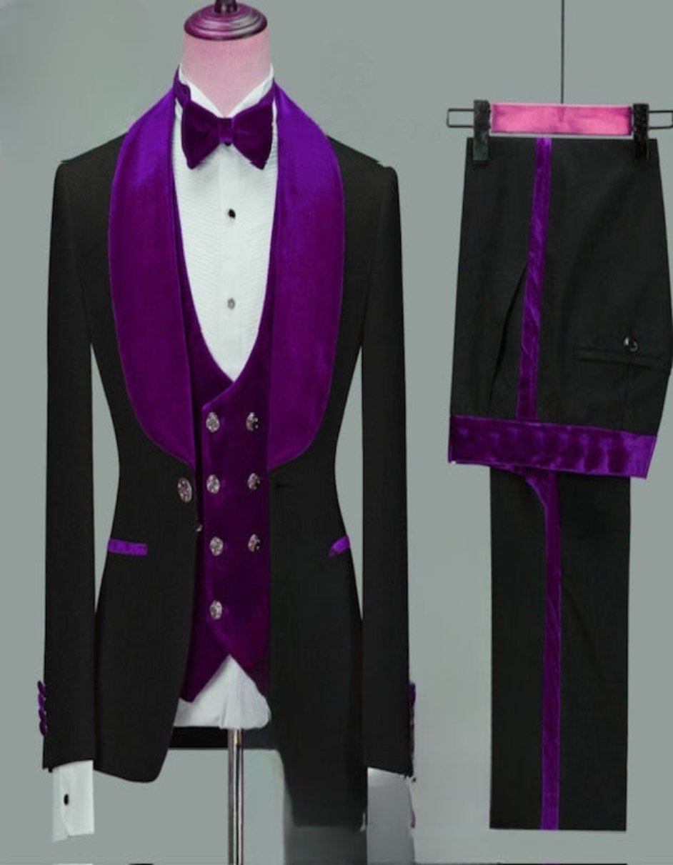 Mens Black Dinner Jacket - Two Toned Color Blazer - Black and Purple Sport Coat - Coat Size 38