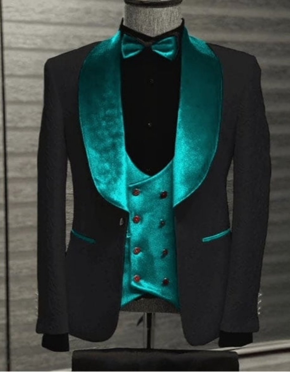 Mens Black Dinner Jacket - Two Toned Color Blazer - Black and Teal Blue Sport Coat - Coat Size 38