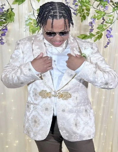 Mens Vintage Style Brocade Pattern Tuxedos Dinner Jacket in Ivory Cream