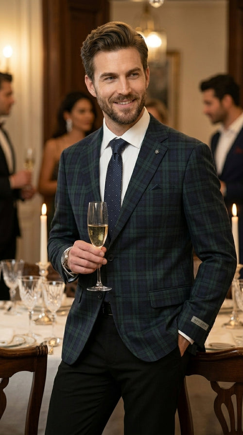 Stacy Adams Men’s Glen Plaid Hybrid Fit Sport Coat, Business Casual Blazer in Navy, Burgundy and Blue