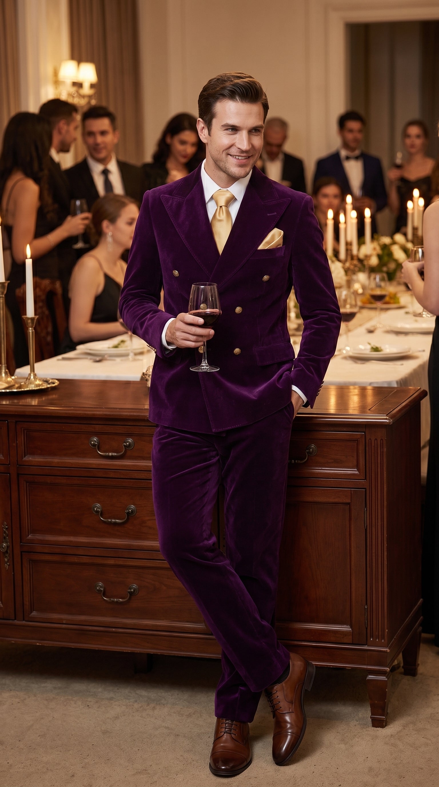 Men’s Rossi Man Zeus Purple Velvet Double Breasted Tuxedo Suit, Formal Wedding Prom Dinner Suit Set - 34 Short or Extra Small