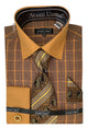 "Rust Check Print French Cuff Dress Shirt Set for Men"