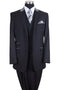 "Peak Lapel Men's Suit - 2 Button Vested with Contrast Collar in Black & Grey"
