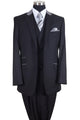 "Peak Lapel Men's Suit - 2 Button Vested with Contrast Collar in Black & Grey"