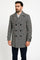Mens Double-Breasted Houndstooth Plaid Overcoat in Black, White, and Red