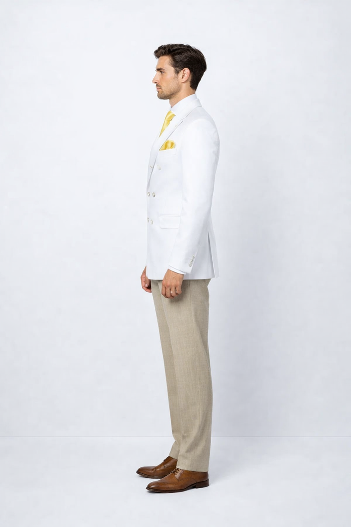 Classic Mens White Double Breasted Sport Coat | Elegant Formal Blazer Jacket