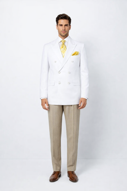 Classic Mens White Double Breasted Sport Coat | Elegant Formal Blazer Jacket