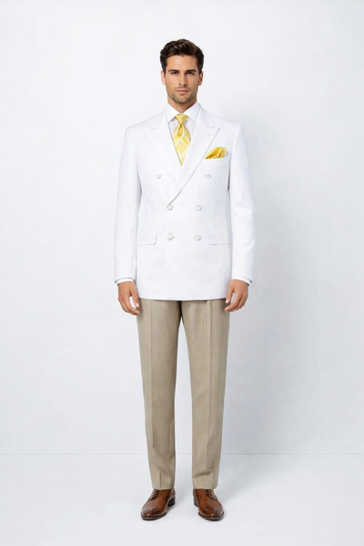 Classic Mens White Double Breasted Sport Coat | Elegant Formal Blazer Jacket