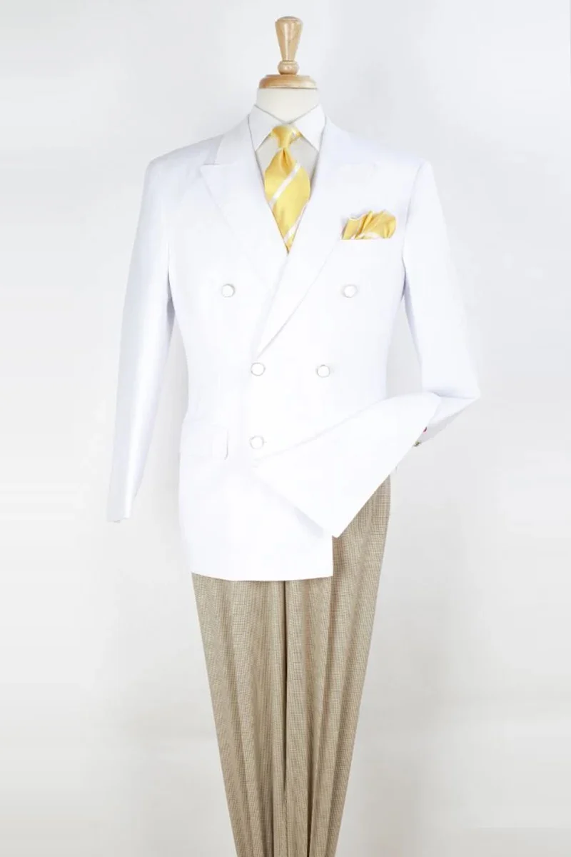 Classic Menâ€™s White Double Breasted Sport Coat | Elegant Formal Blazer Jacket - 34 Short