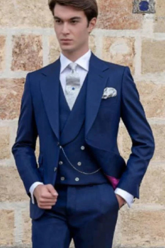 Mens Suits With Double Breasted Vest - Single Button Peak Lapel Wedding Royal Blue Suits Blue Prom Suits