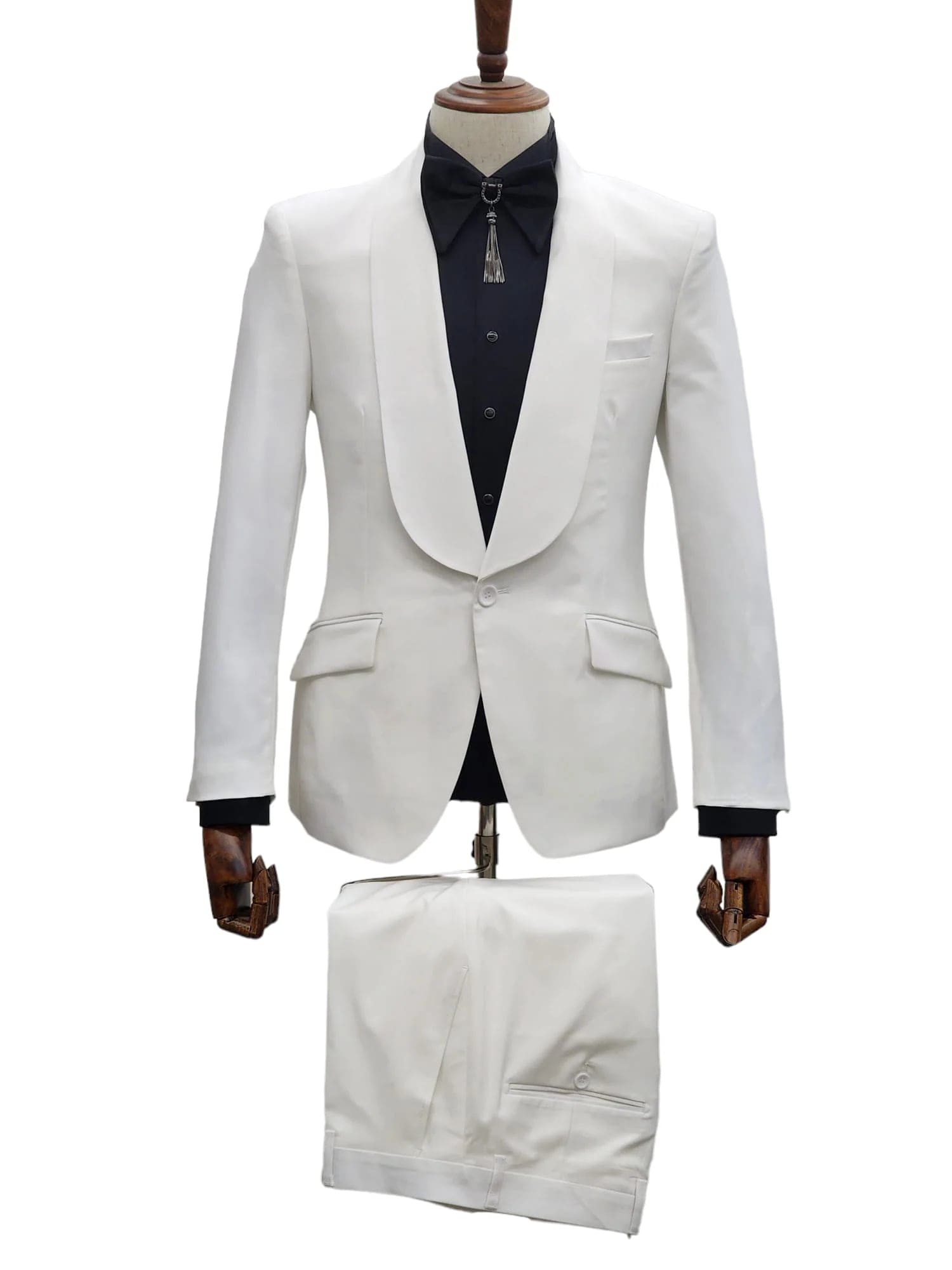 Ivory Tuxedo - Cream Wedding Suit  - Off White Groom 2Piece  Suit - 38 Short Jacket+32 Waist Adjustable 28to34)(Height: 5 4 to5 7 )(Neck  15-16.5)S-M)