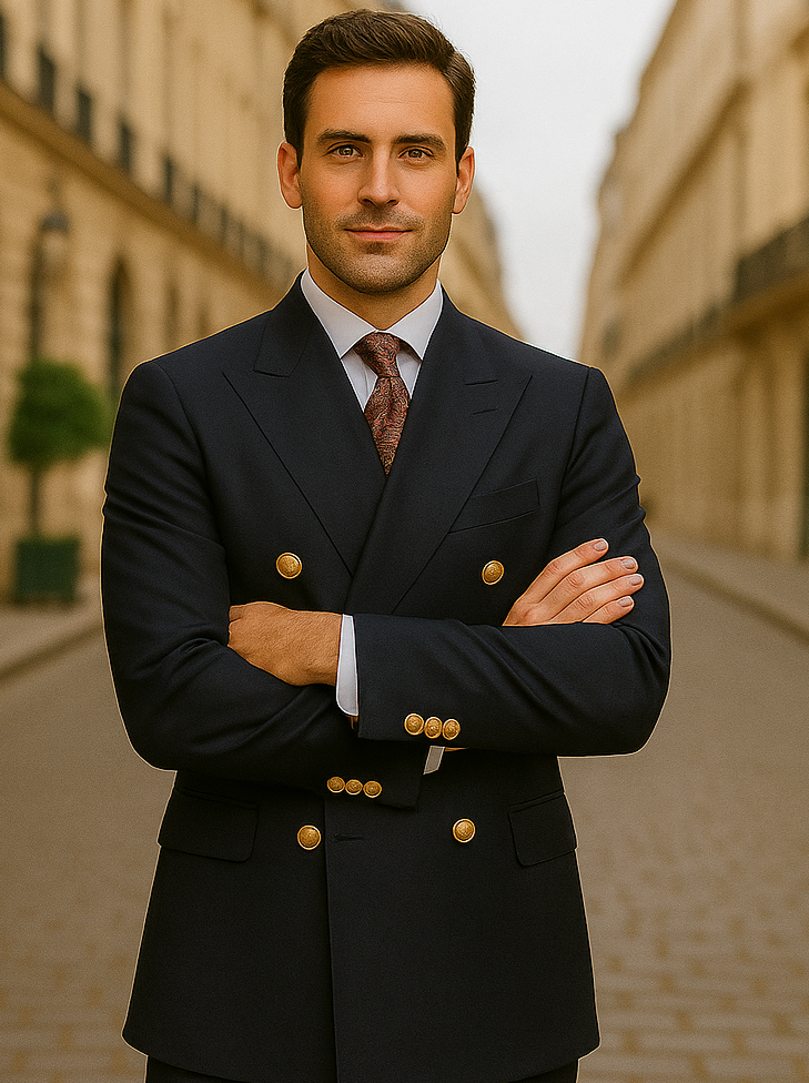 Double Breasted Blazer with Gold Buttons - Black Sport Coat - 36 Short