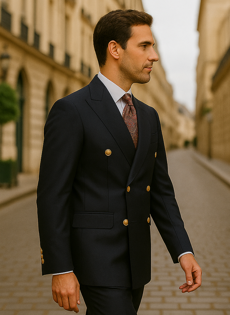 Double Breasted Blazer with Gold Buttons - Black Sport Coat - 36 Short