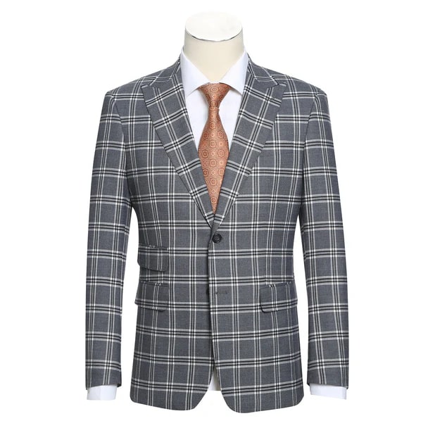 English Laundry Suits  Designer Brand - Stretch Performance Double Breasted Grey Plaid Slim Fit Suit by English Laundry