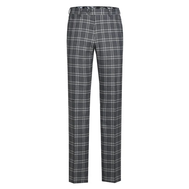 English Laundry Suits  Designer Brand - Stretch Performance Double Breasted Grey Plaid Slim Fit Suit by English Laundry - Coat Size 38