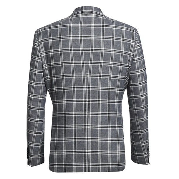 English Laundry Suits  Designer Brand - Stretch Performance Double Breasted Grey Plaid Slim Fit Suit by English Laundry - Coat Size 38