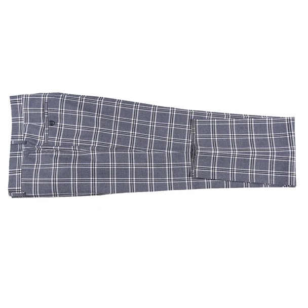 English Laundry Suits  Designer Brand - Stretch Performance Double Breasted Grey Plaid Slim Fit Suit by English Laundry - Coat Size 38