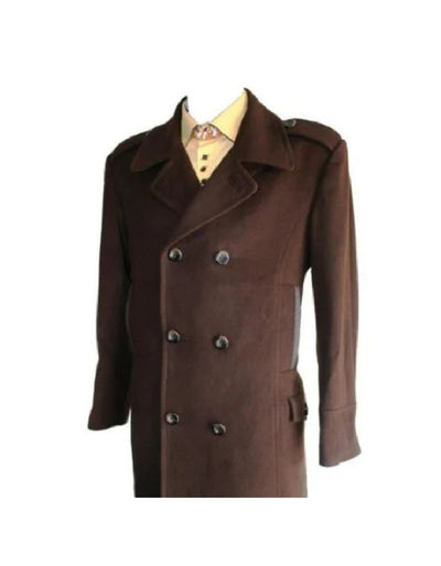 Double Breasted Long Length brown pea coat mens Wool Blend Mens Peacoat