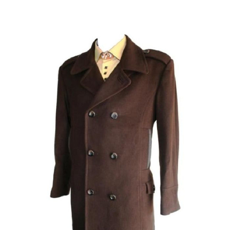 Double Breasted Long Length brown pea coat mens Wool Blend Mens Peacoat