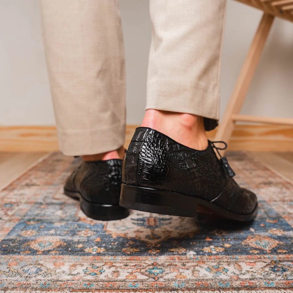 Marco Di Milano Lacio Men's Shoes Black Genuine Caiman Crocodile Dress Derby Oxfords - 8.5