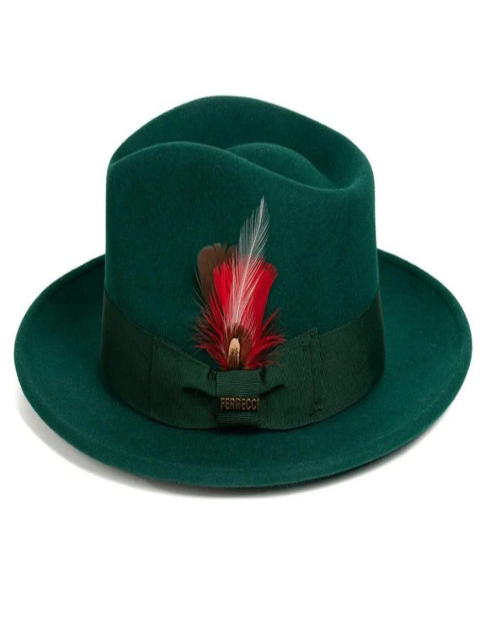 Hunter Green Dress Hat 1920s Fedora Style - Mens Classic Wool Fedora Dress Hat in Hunter Green - S