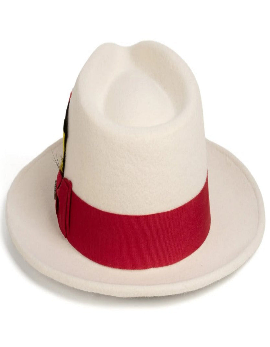 White and Red Dress Hat 1920s Fedora Style - Mens Classic Wool Fedora Dress Hat in White and Red - S