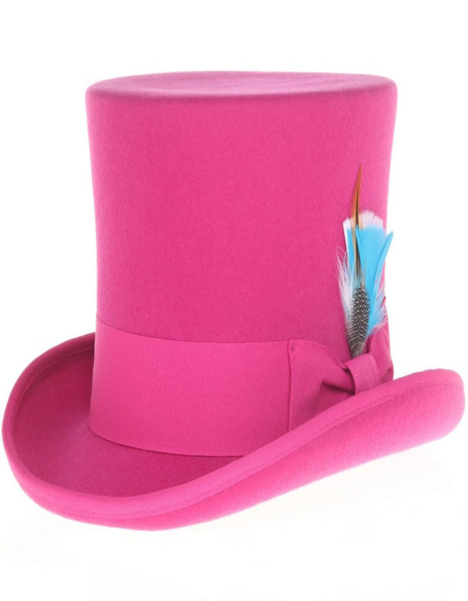 Fuchsia Dress Hat 1920s Fedora Style - Men's Tall 100% Wool Dress Top Hat in Hot Pink Fuchsia - S