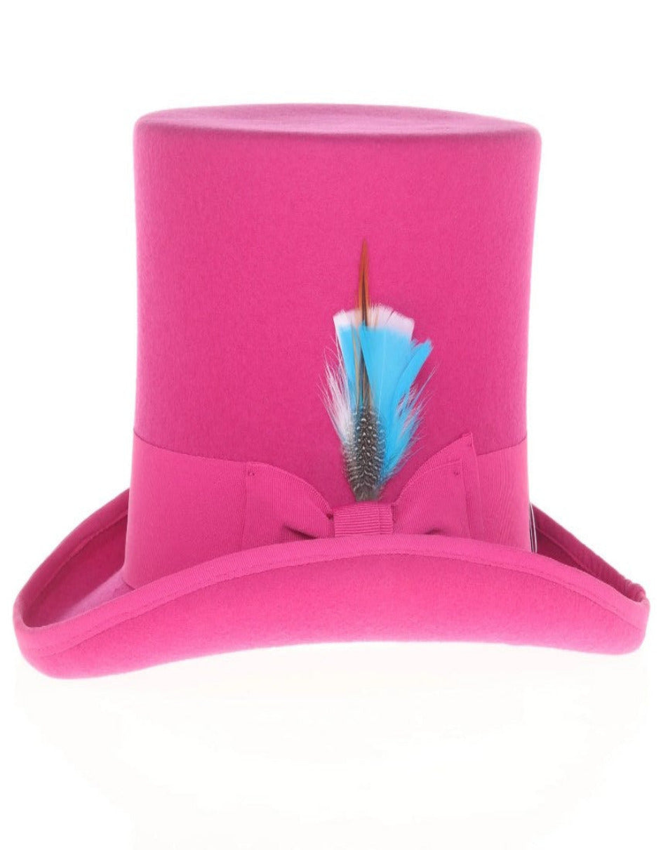 Fuchsia Dress Hat 1920s Fedora Style - Men's Tall 100% Wool Dress Top Hat in Hot Pink Fuchsia - S