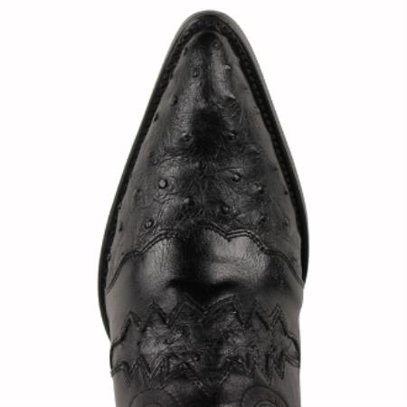 Men's Black Semi Oval Toe Genuine Ostrich Handmade Dress Cowboy Boot Cheap Priced For Sale Online - Botas De Avestruz - 6EE