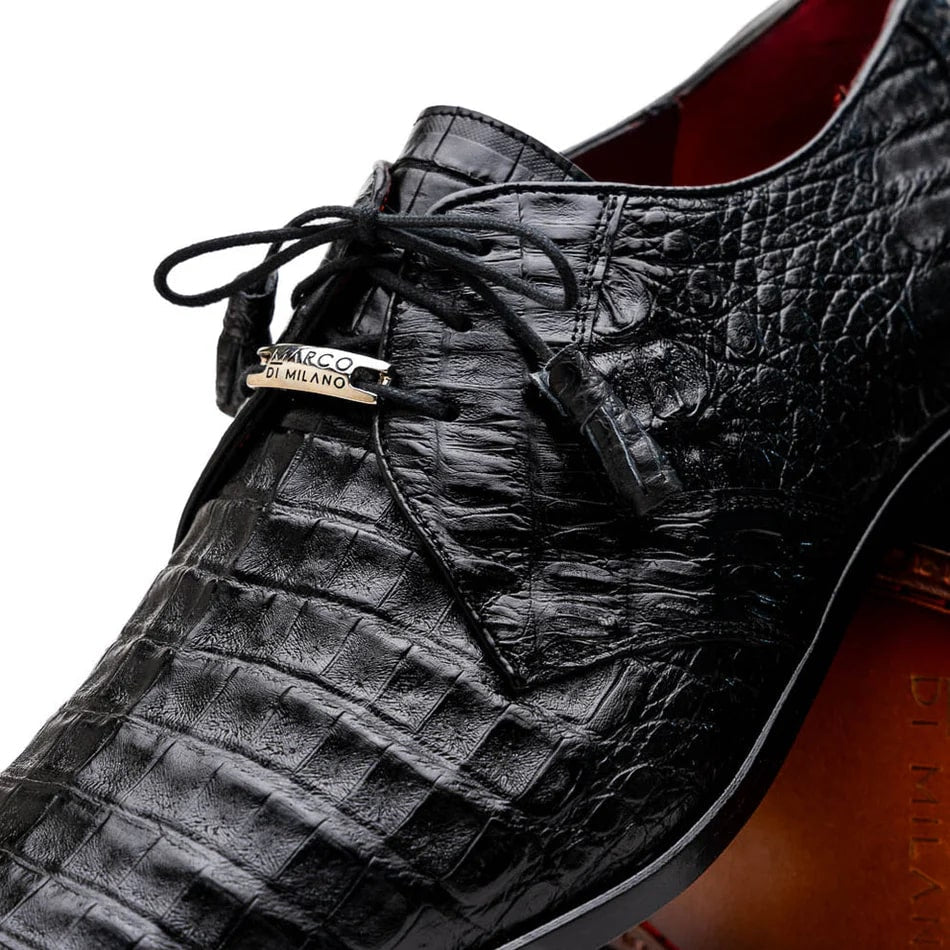 Marco Di Milano Lacio Men's Shoes Black Genuine Caiman Crocodile Dress Derby Oxfords - 6