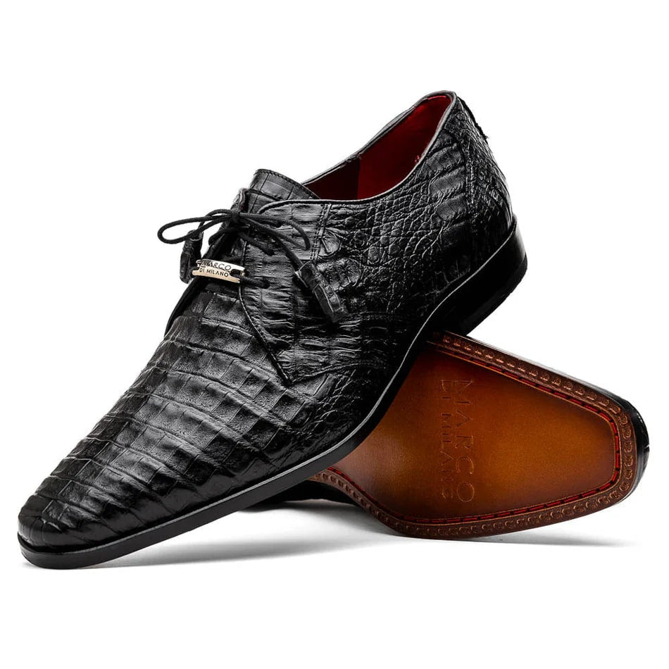 Marco Di Milano Lacio Men's Shoes Black Genuine Caiman Crocodile Dress Derby Oxfords - 6