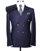 Mens Double breasted Suit - "Navy" 1920s 1980s Style Peak Lapel Suits -  Back Side Vented  Mens Designer Modern Fit Double Breasted Wool Suit with Gold Buttons in Navy