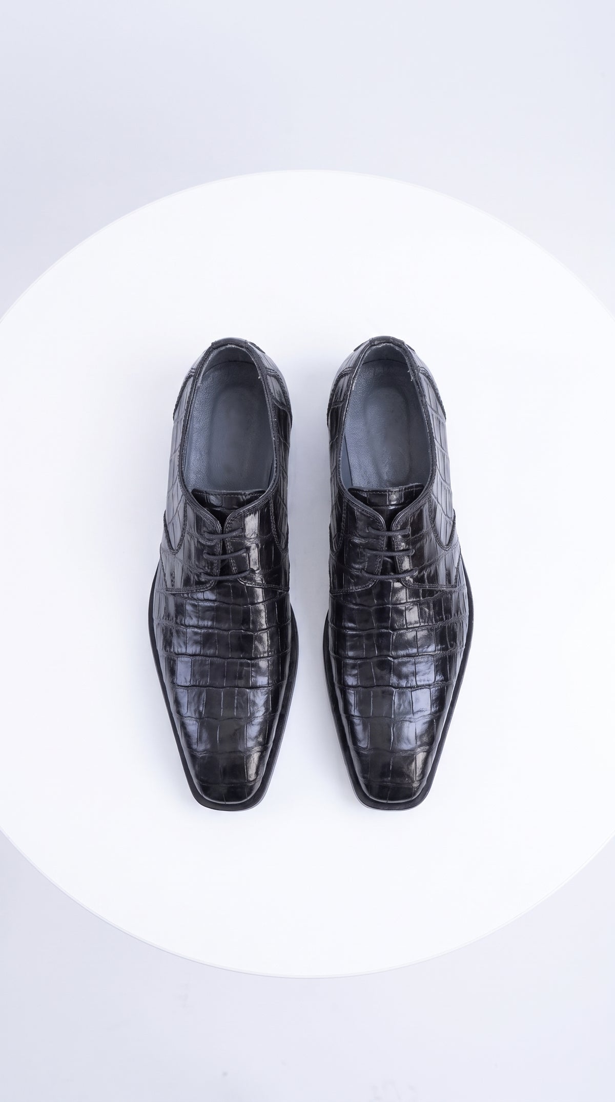 Men’s Original Exotic Caiman Belly Skin Shoes ZV088205, Black Lace-Up Formal Dress Shoes
