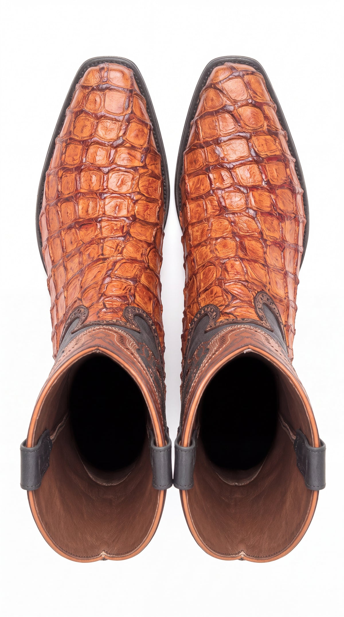 Los Altos Men’s Cognac Pirarucu Exotic Cowboy Boots – European Square Toe Western Boots