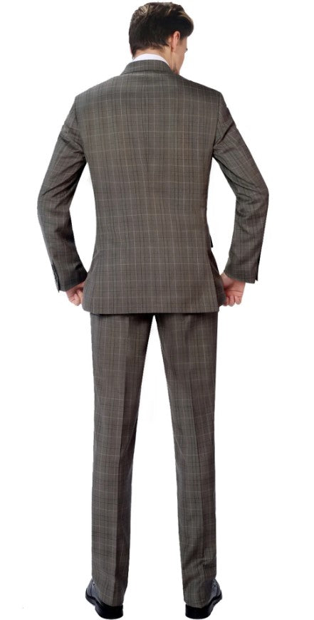 Mens 2-Piece Classic Fit Dual Side Vent Double Breasted Peak Lapel Plaid Suit - Coat Size 38