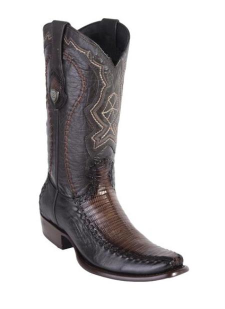 Men's Wild West Dubai Toe Faded Brown Genuine Teju Lizard And Deer Dress Cowboy Boot Cheap Priced For Sale Online Handcrafted - 6.5 Standard / D / Medium