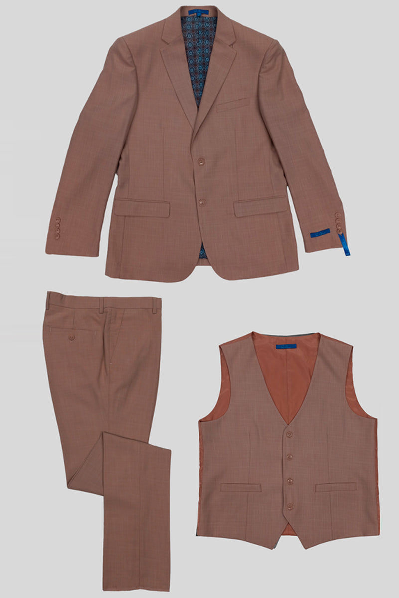 "Sharkskin Business Wedding Suit - Men's Hybrid Fit Two-Button Vested in Mauve Pink" - 34 Short