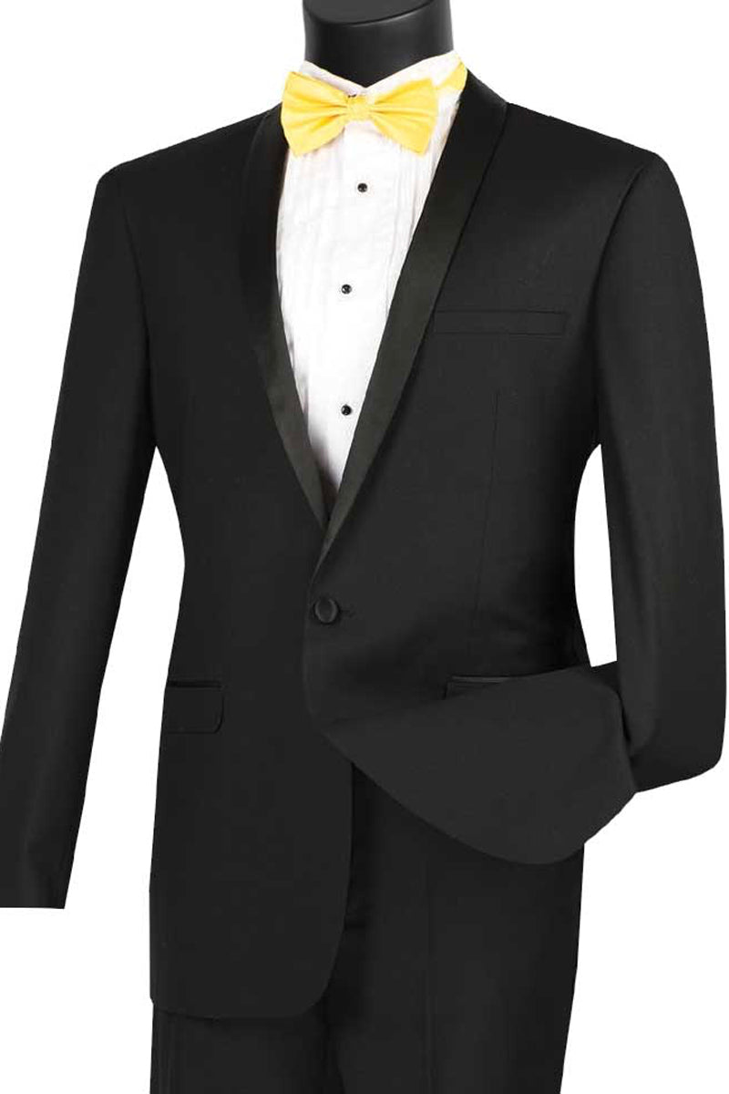 Mens Slim Fit One Button Shawl Tuxedo in Black - 36 Short