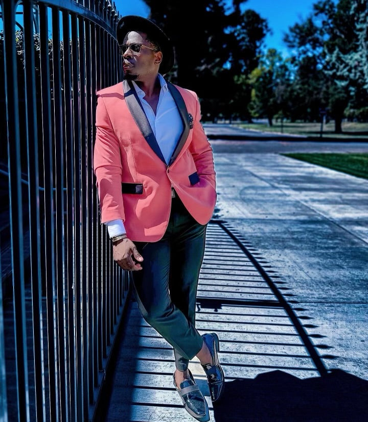 "Coral Pink Men's Slim Fit Velvet Tuxedo Jacket - Shawl Lapel Wedding & Prom"