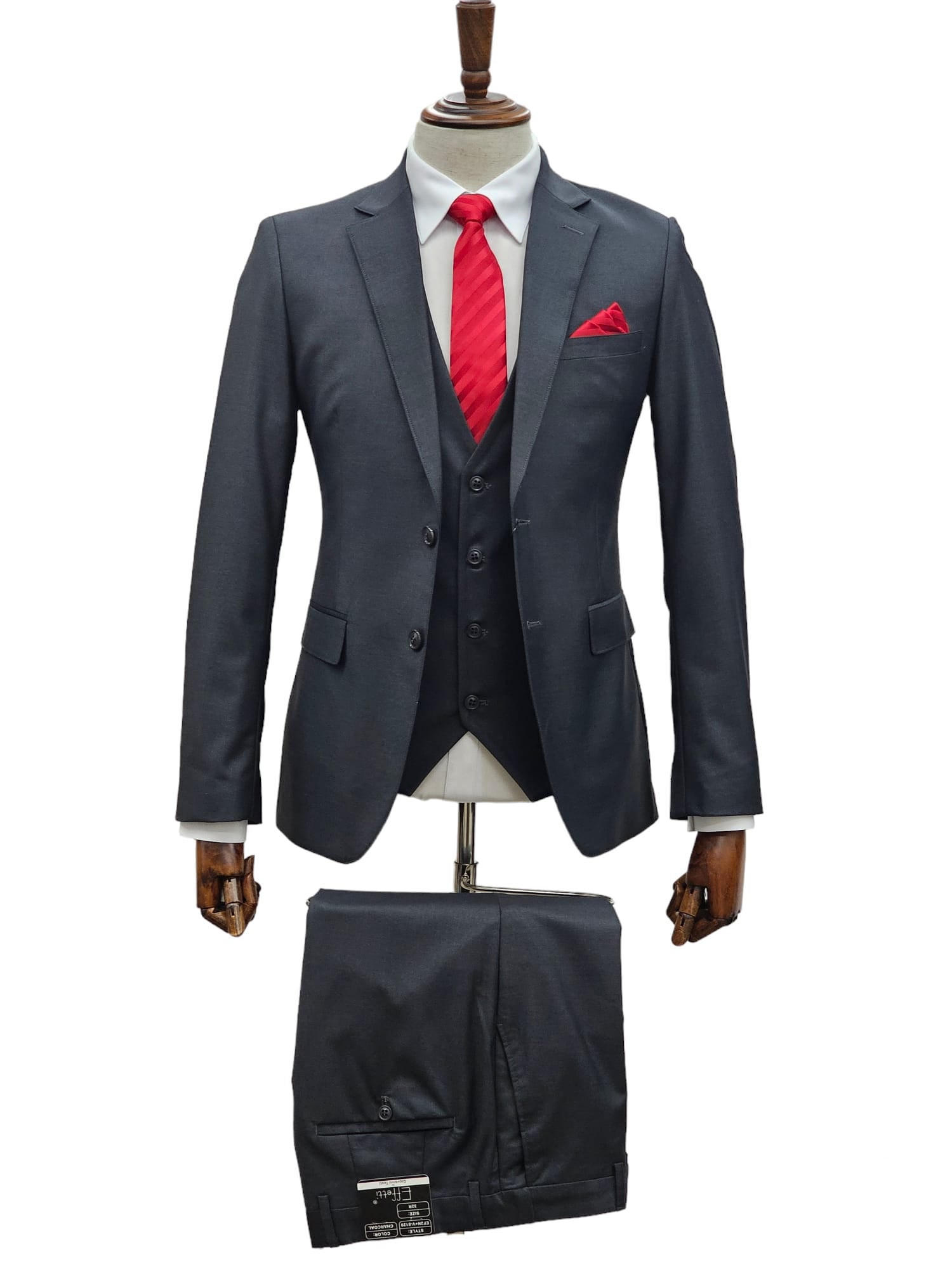 Effetti Suit Designer - 2 button Notch Lapel slim fit EF2N+V-8129 CHARCOAL - 34 Short or Extra Small