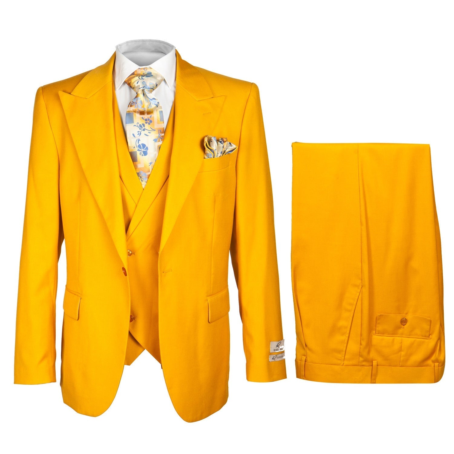 Rossi Man ELI RM103 – Modern Fit 3-Piece Men’s Suit in Bold Yellow - 38R