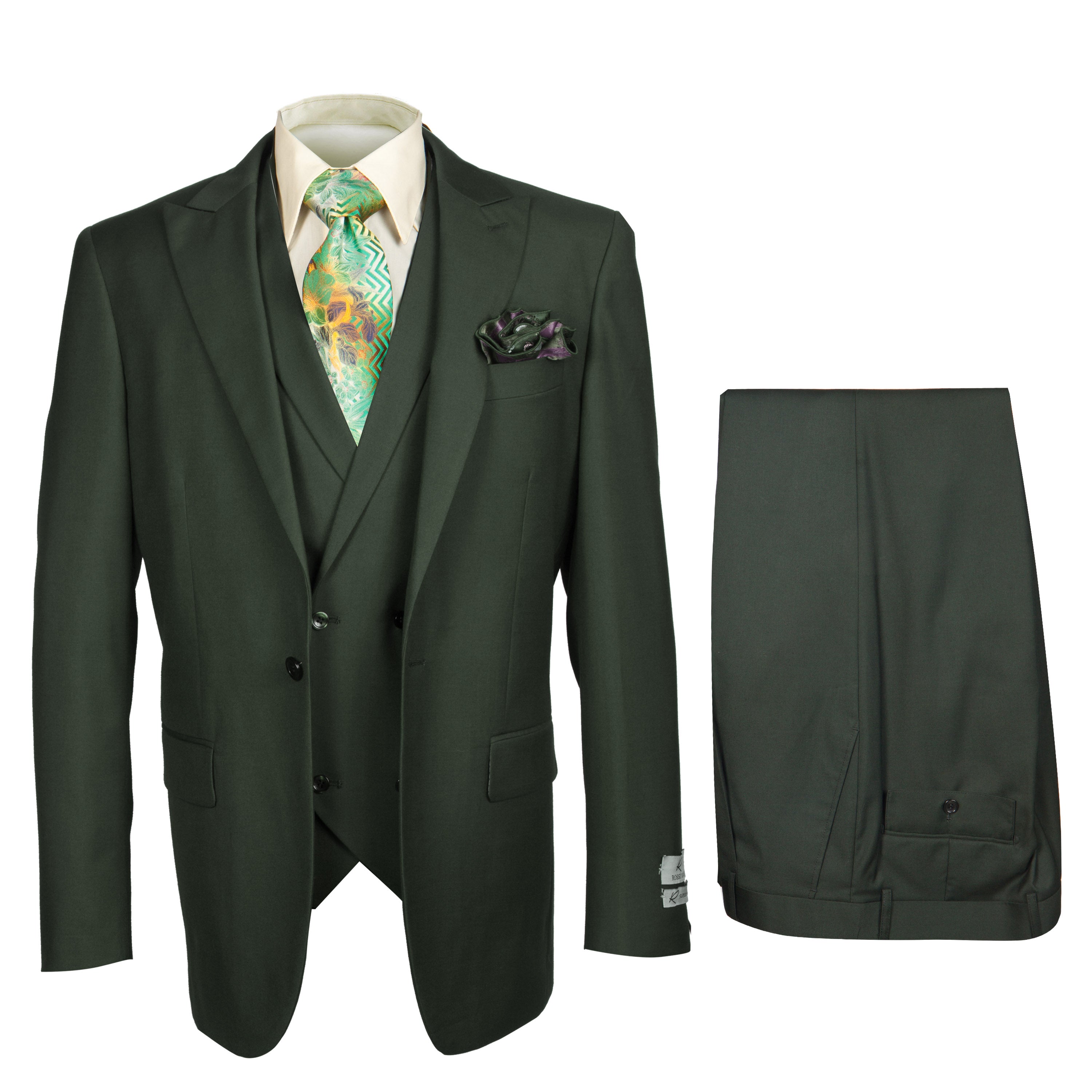 Rossi Man ELI RM117 â€“ Classic 3-Piece Menâ€™s Suit in Hunter Green - 38R