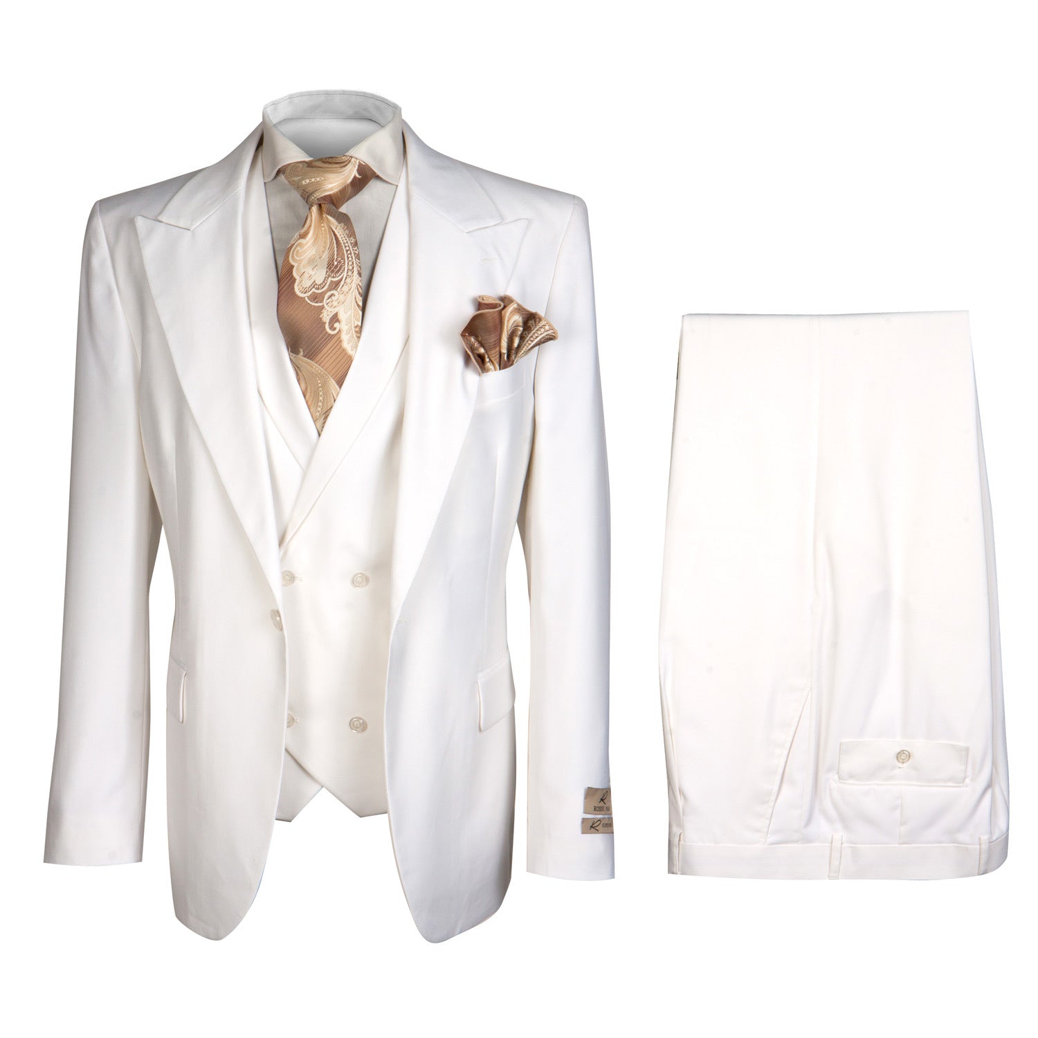 Tailored Men’s Suit in Winter White – Rossi Man ELI RM202 Formal 3-Piece Set - 38R