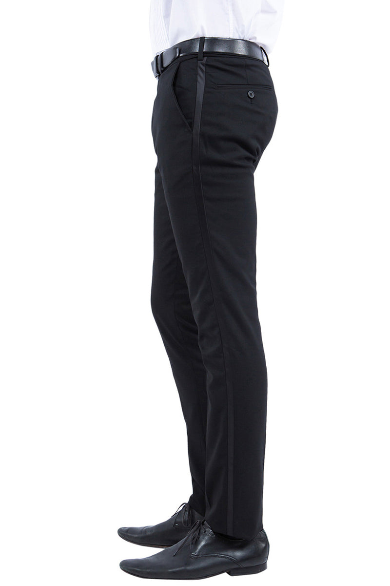 "Black Men's Modern Fit Tuxedo Pants - Flat Front Separates" - 28W
