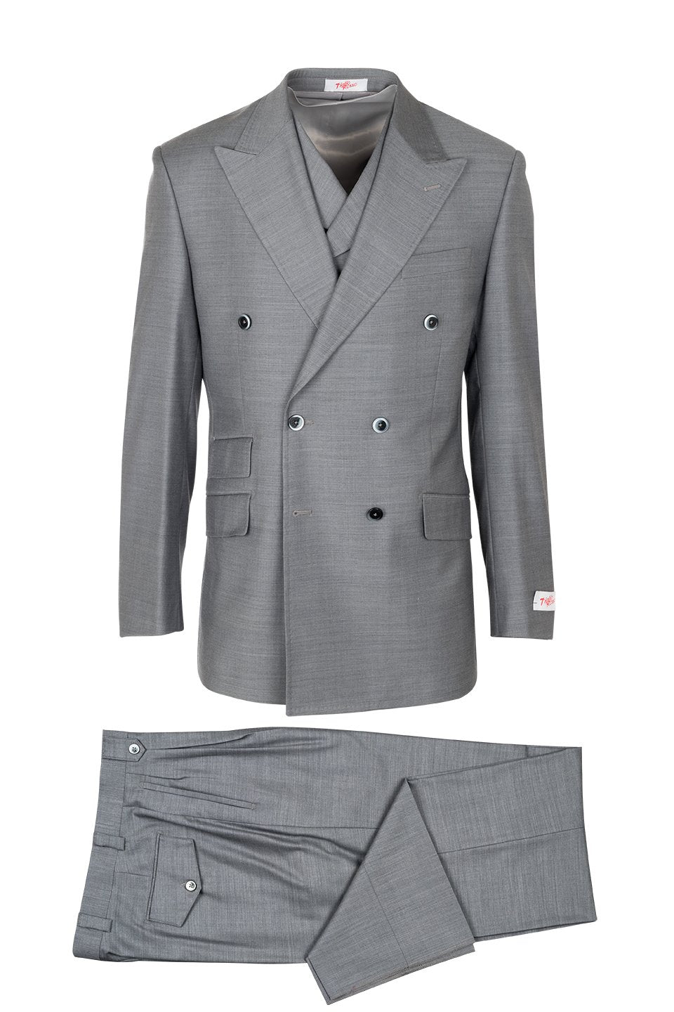 Tiglio Italian Suit - Real Wool Fabric Super 150's EST Gray, Wide Leg Suit & Vest in Color Gray - 40R