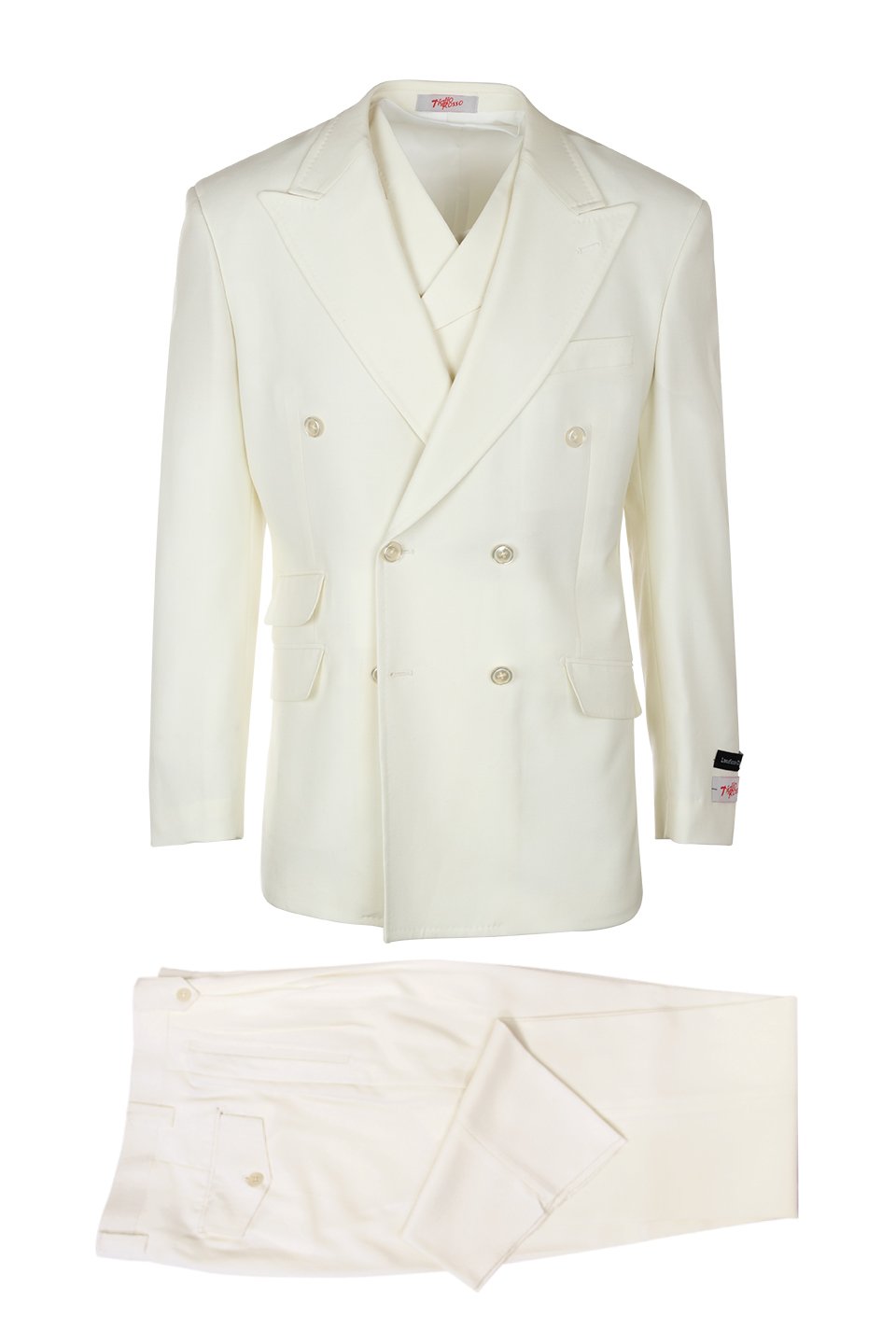 Tiglio Italian Suit - Real Wool Fabric Super 150's EST Off-White, Wide Leg Suit & Vest in Color Off-White - 40R